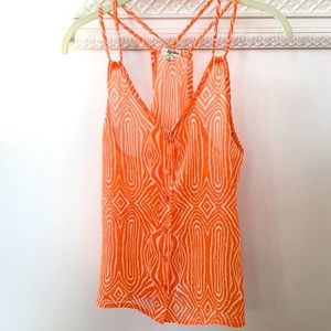 Lily White Orange Printed Sheer Tank Sz S